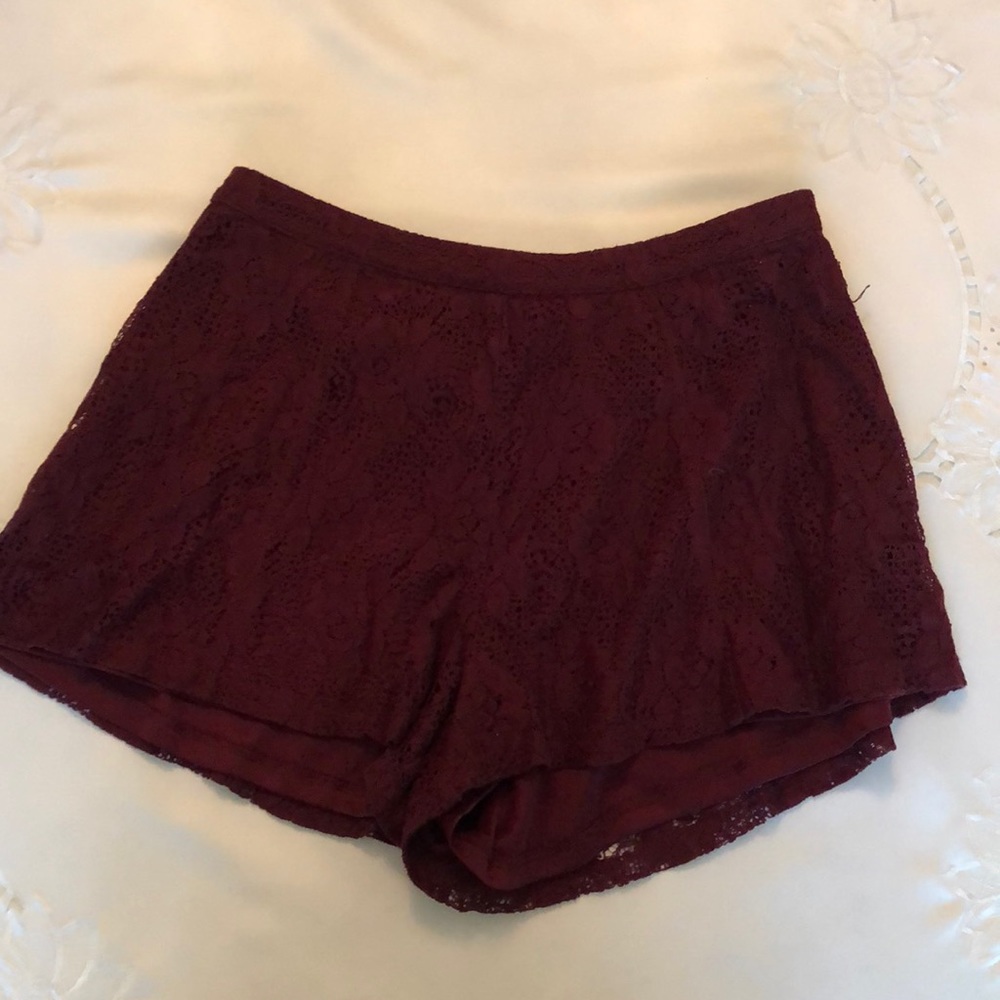 Maroon Lace Shorts